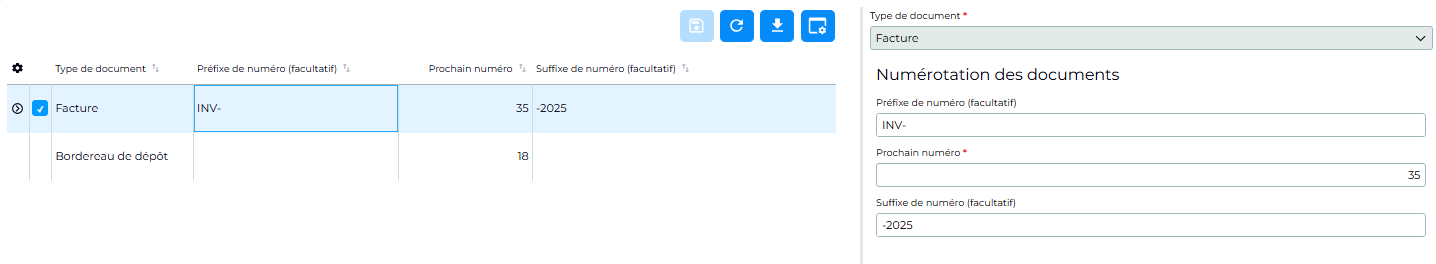 paramètres facturation