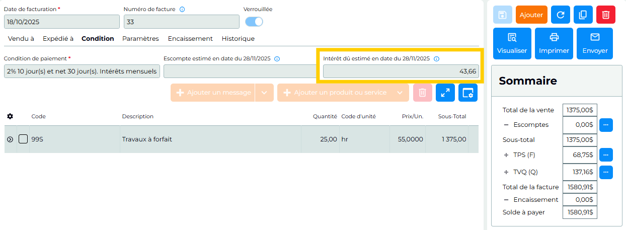calcul intérets détail facture