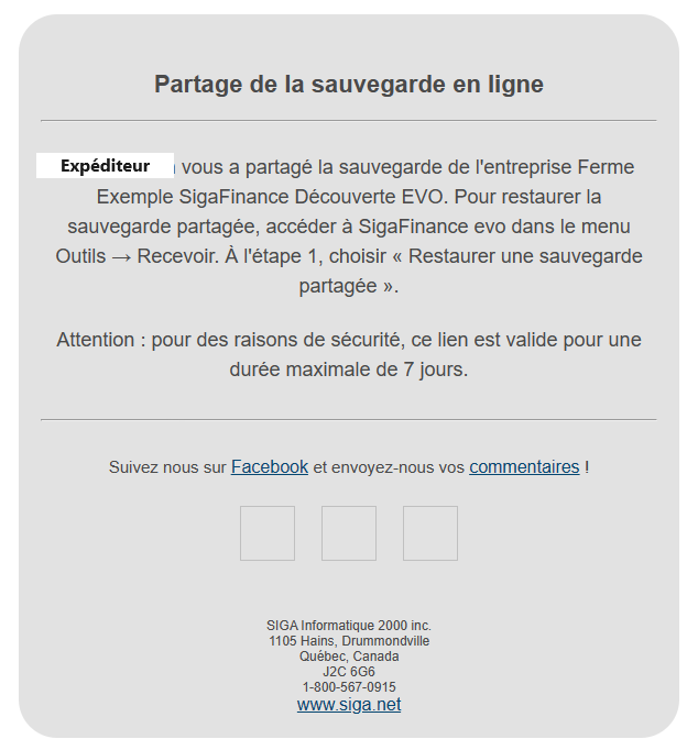 message sauvegarde partagée