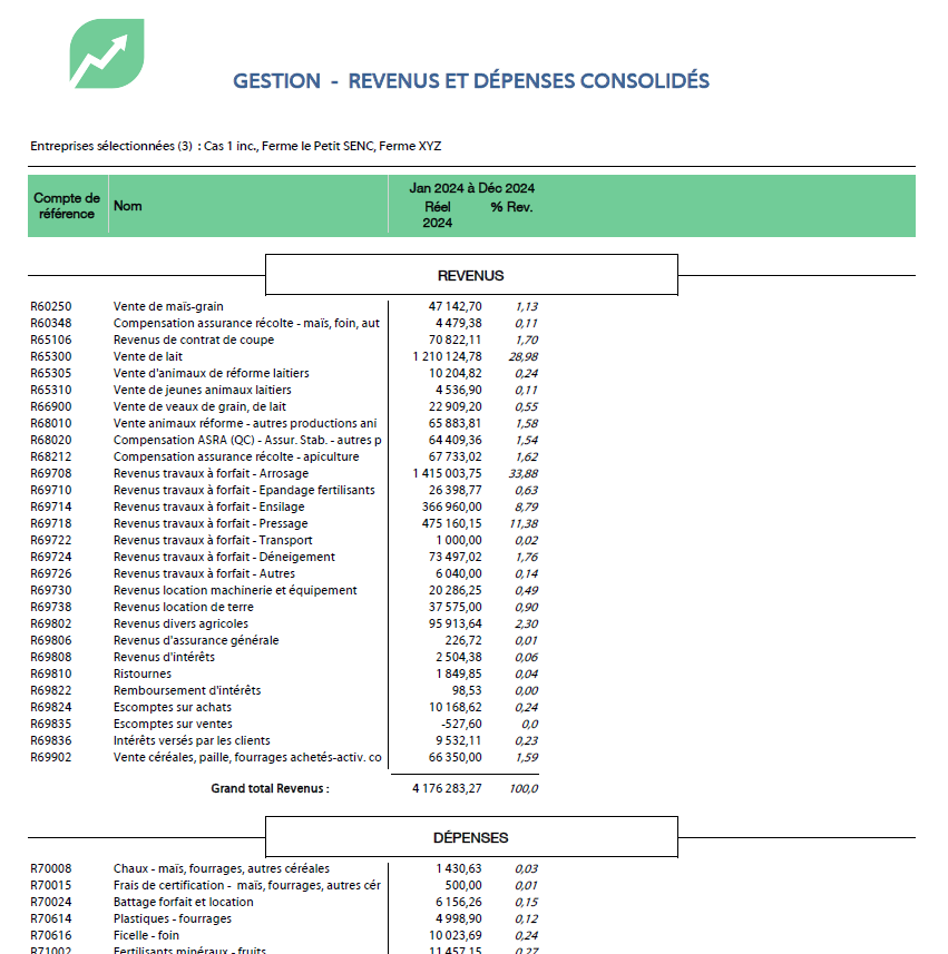 revenus depenses consolidés