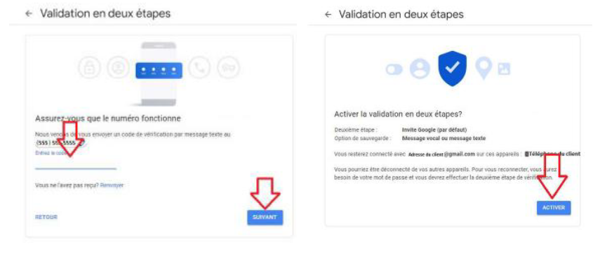 code validation 2 étapes