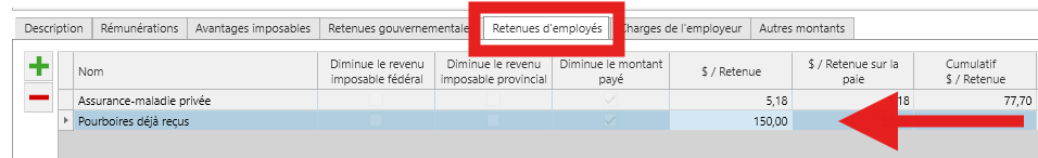 pourboires payées
