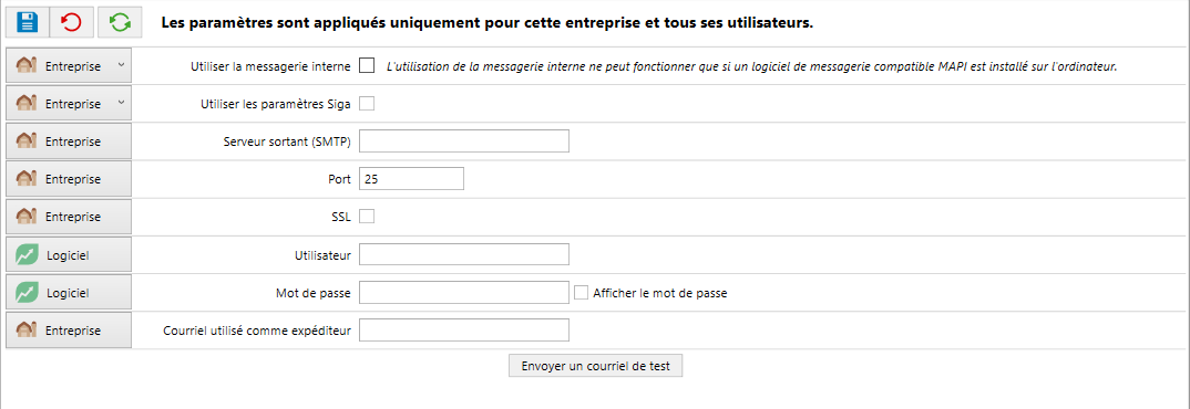 parametre couriel