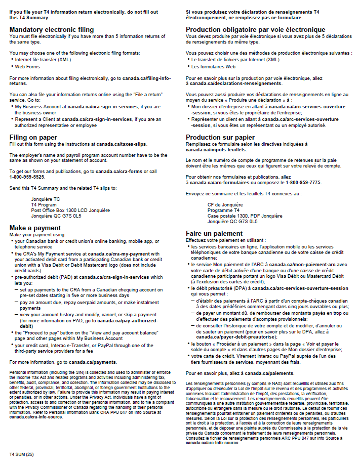 instructions t4 sommaire