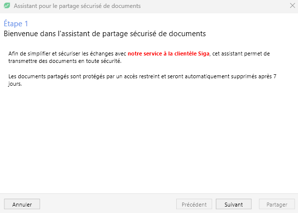 ETAPE 1 PARTAGE document SIGA