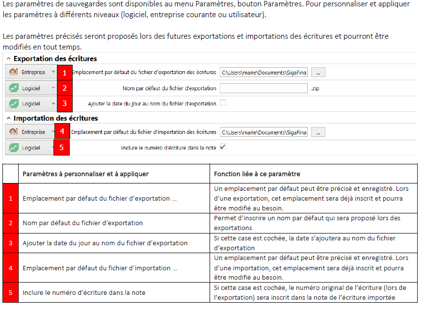 parametre export-import