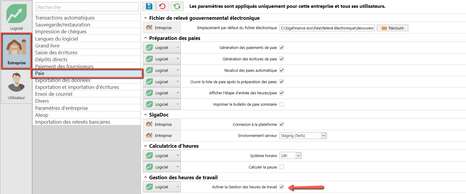 activer heures travail