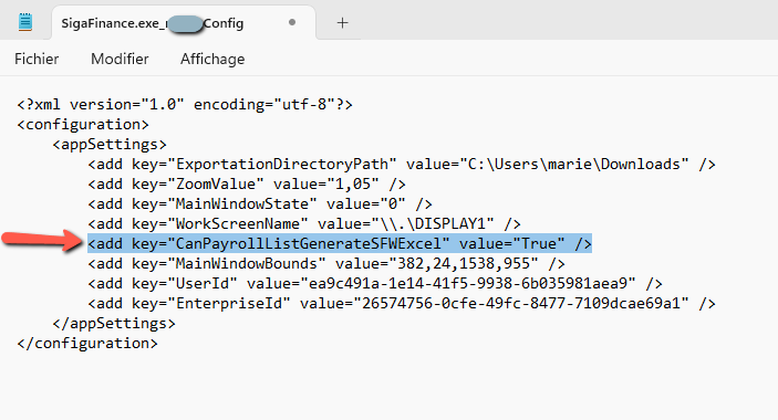 ajout ligne config paie