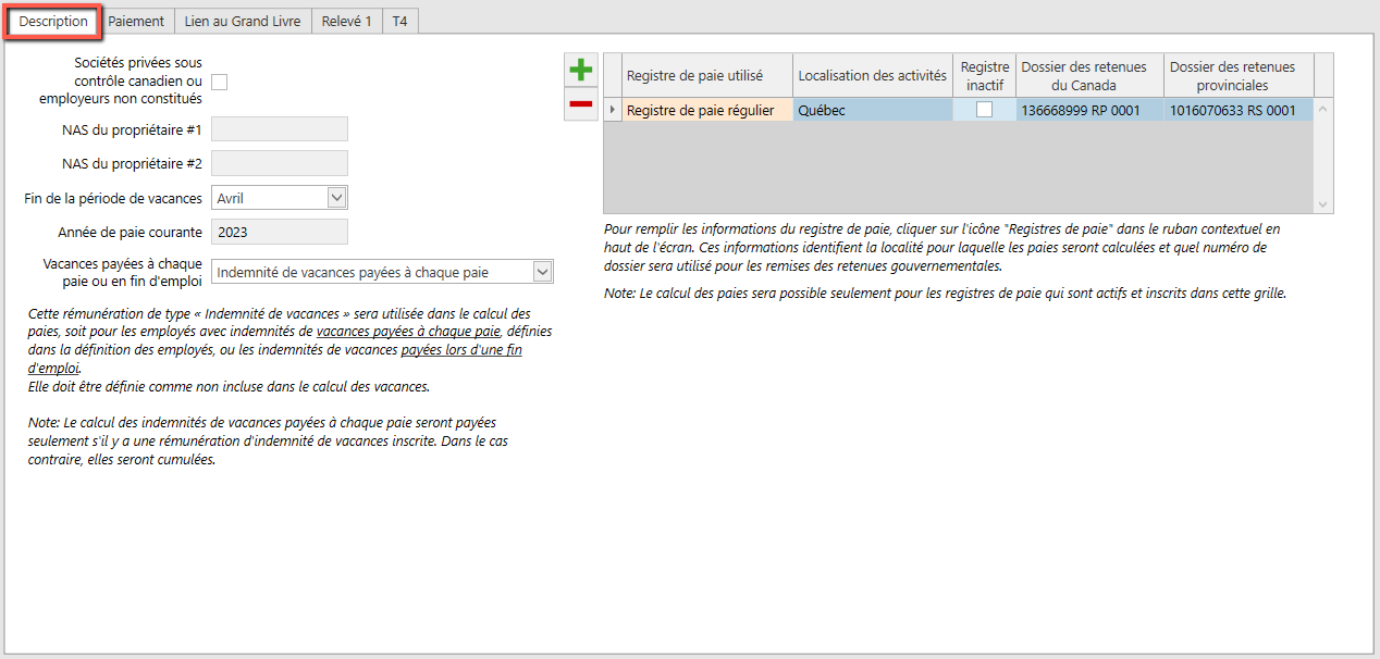 onglet description - employeur