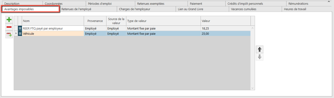 paie onglet avantages imposables