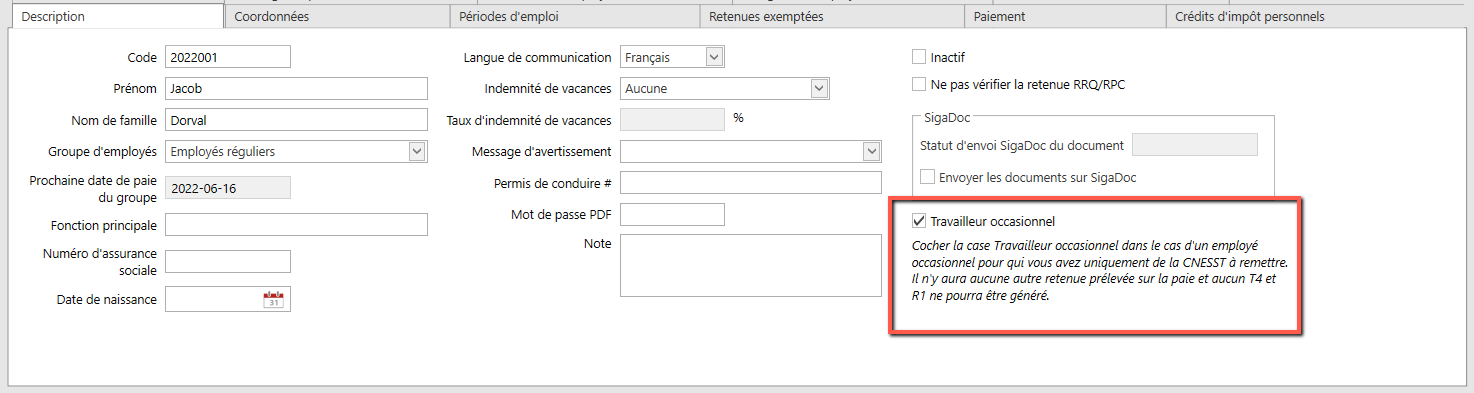 description employé occasionnel
