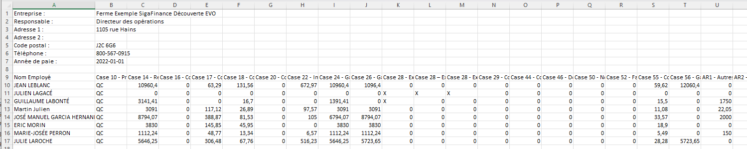 liste excel t4