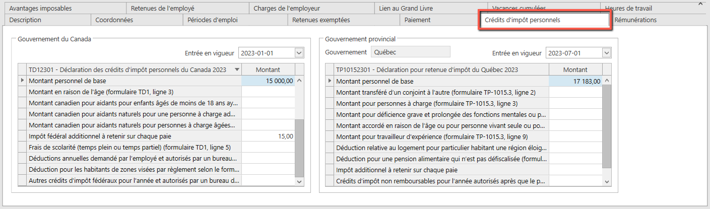 paie onglet crédit impôt