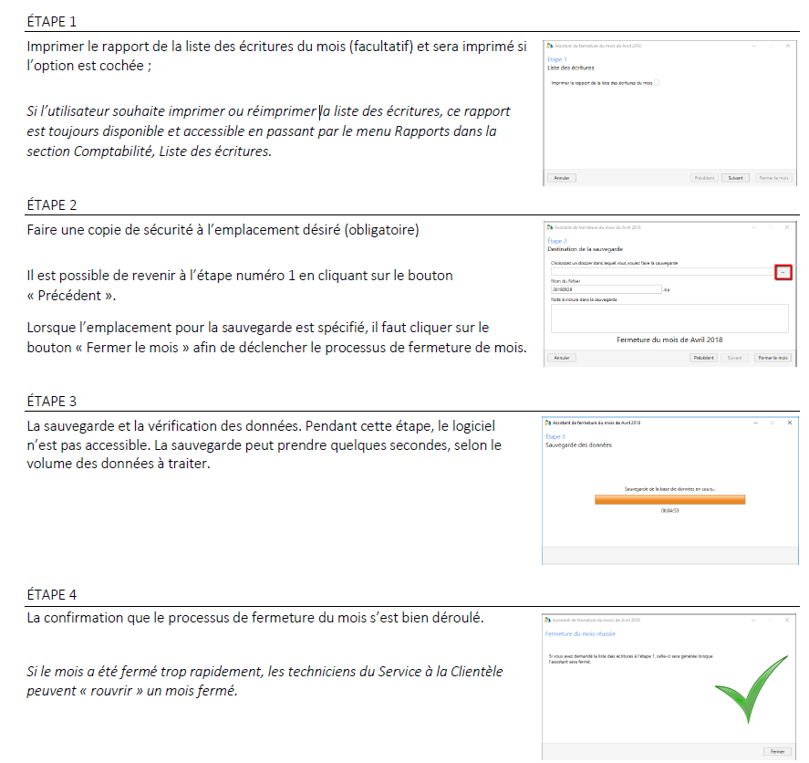 étapes fermeture du mois