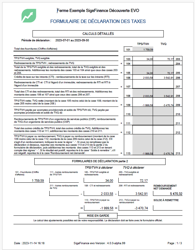 rapport taxes exemple