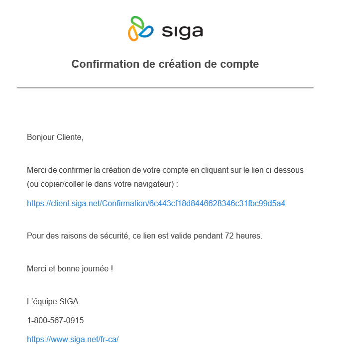 espace client confirmation inscription
