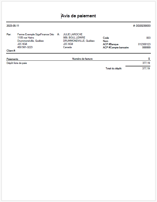 rapport - avis de paiement