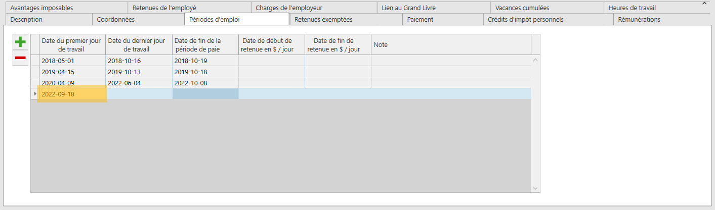 paie onglet période emploi